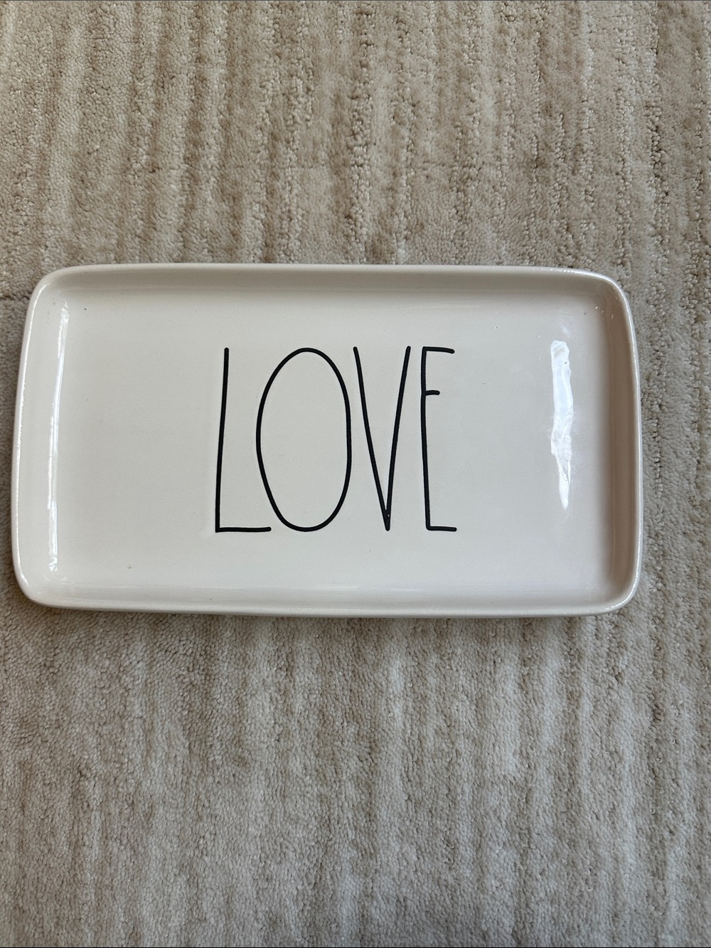 Rae Dunn Artisan Collection Magenta Love Trinket Dish Tray Ceramic White 9”x5”